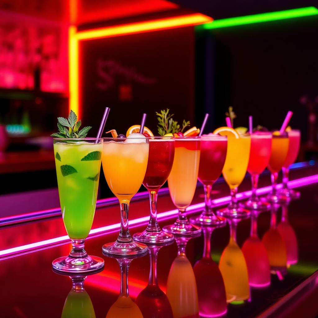 Row of colorful signature mocktails